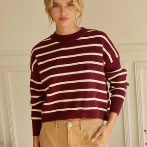 NWT Striped Burgundy and Ivory Cropped Sweater Christmas Sweater Holiday Outfit
